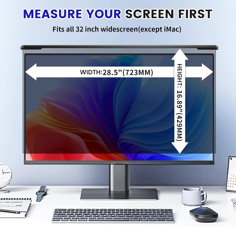 ZpTsarinal Hanging 32 Inch Computer Privacy Screen Filter, Hanging Computer Screen Privacy Cover, Compatible with, 32 Inch 16:9 Widescreen Monitors, Protect Eyes from Glare and Blue Light - Image 2